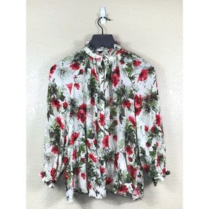 Elizabeth & James Floral Print Silk Blouson Blouse Size Small
